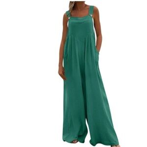 Elegant Green Bib Overalls w/Loose Comfy Wide Legs